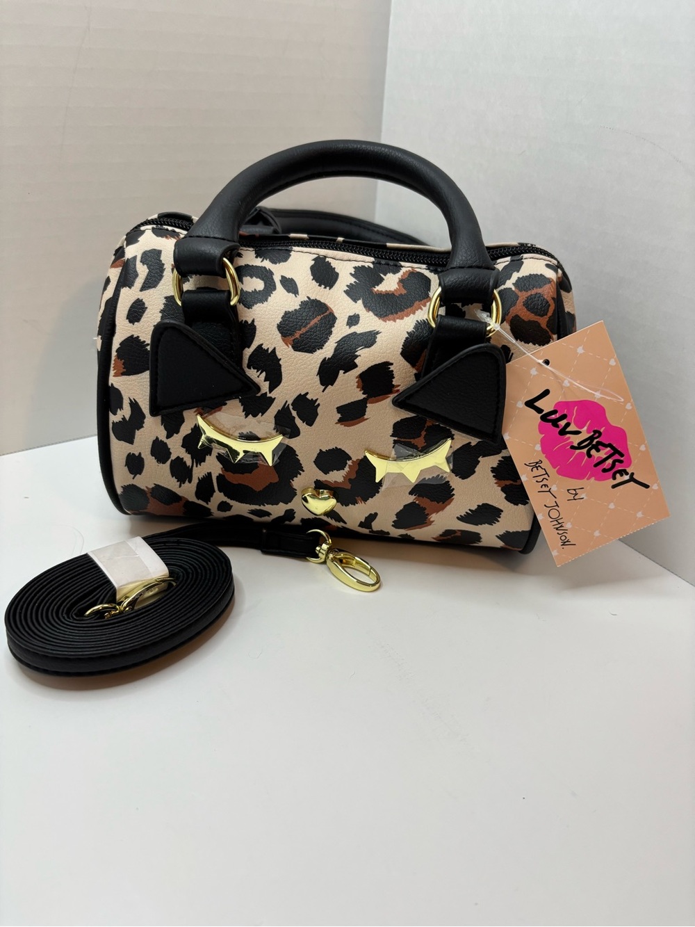 Luv Betsey Johnson Leopard Print cat face Mini barrel purse LBHARLEY